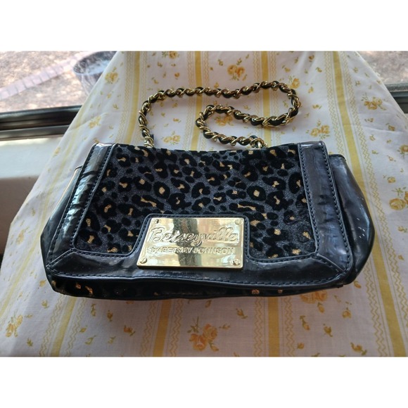 Betsey Johnson Betseyville Sparkly Animal Leopard Print Shoulder Purse Gray - Picture 1 of 15